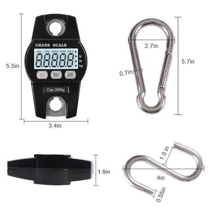 Fuzion Hanging Scale 660LB - Heavy Duty Crane Scale with Aluminum Body | Stainless Steel Hook, Hold/Tare Function, Large Display, Digital Hanging Scales for Weighing Animals, Hays, Fish, Luggage