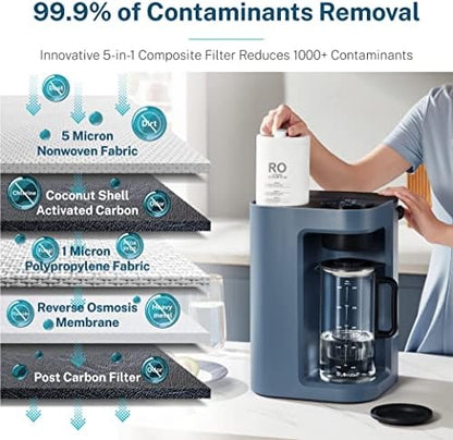 Bluevua RO100ROPOT-LITE Countertop Reverse Osmosis Water Filter System, Blue, with One Extra ROPOT-LITE Replacement Carafe, Bundle