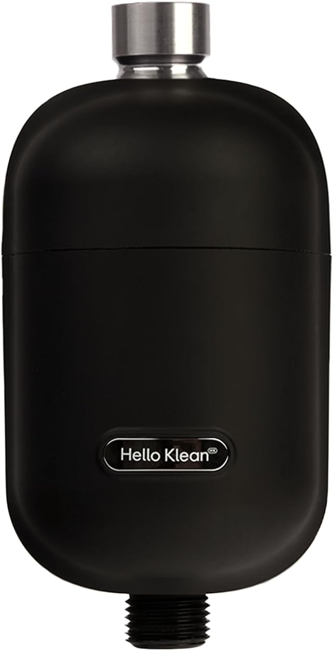 Hello Klean Hard Water Shower Filter in Black | Filters Chlorine, Impurities & Heavy Metals | For Softer Skin & Hair | Easy Installation for In Line & Electric Showers