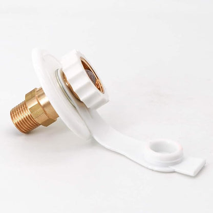 KIPA RV City water Fill inlet flange brass RV water hookup Connector FPT 1/2" Female thread 3" Flange white, With check valve backflow preventer in city water connection