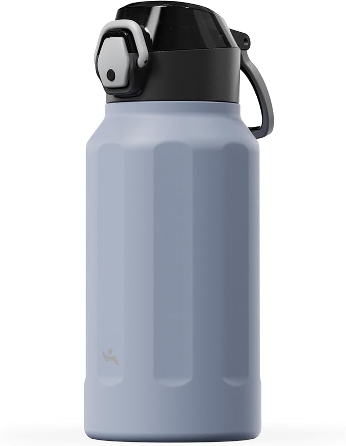 Konokyo FLOWPLAY 26oz Locking Push-Button Water Bottle with Silicone Spout,Leak-Proof,18/8 Stainless Steel Double-Wall Vacuum Insulated for Sports and Travel,BPA-Free,Light Purple