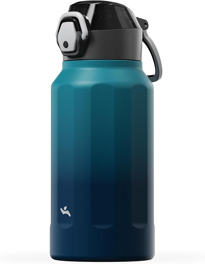 Konokyo FLOWPLAY 26oz Locking Push-Button Water Bottle with Silicone Spout,Leak-Proof,18/8 Stainless Steel Double-Wall Vacuum Insulated for Sports and Travel,BPA-Free,Sea