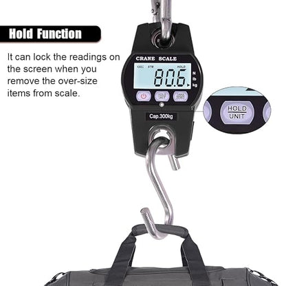 Fuzion Hanging Scale 660LB - Heavy Duty Crane Scale with Aluminum Body | Stainless Steel Hook, Hold/Tare Function, Large Display, Digital Hanging Scales for Weighing Animals, Hays, Fish, Luggage