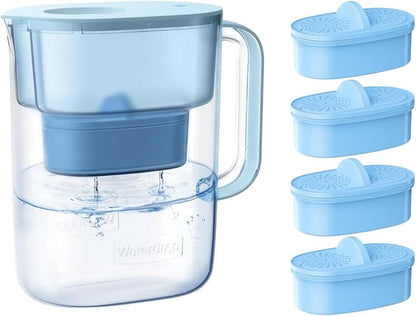 Waterdrop Alkaline Lucid 10-Cup Water Filter Pitcher with 4 Filters, Healthy, Clean & Toxin-Free Mineralized Alkaline Water (100 Gallons), Up to PH 9.5, BPA Free, Blue