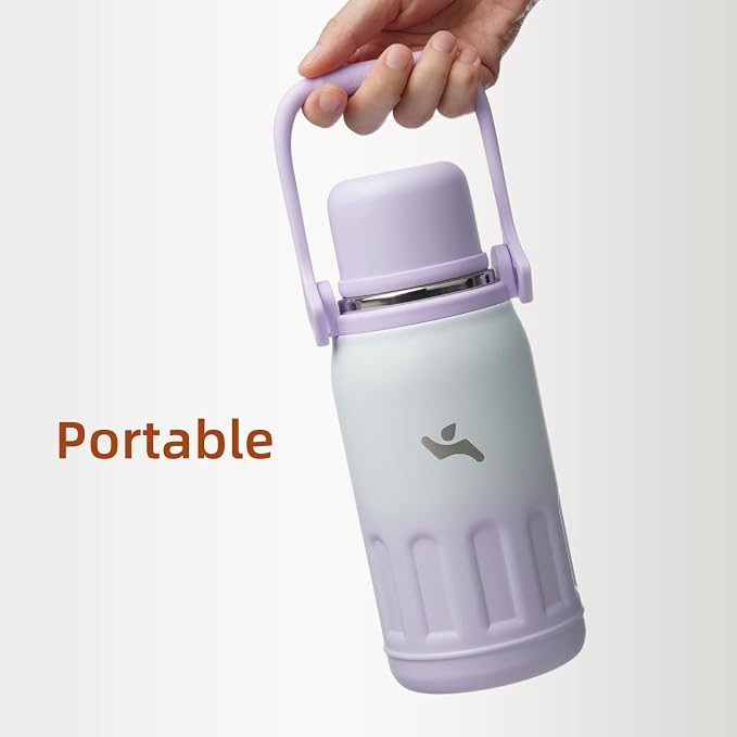 Konokyo Insulated Water Bottle with Handle and Strap,Vacuum Travel Tumbler with Cup Lid,Thermo Coffee Cup for Hot Cold Drinks 50 OZ,Purple Pearl