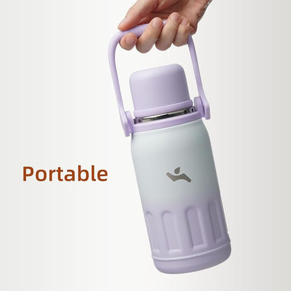 Konokyo Insulated Water Bottle with Handle and Strap,Vacuum Travel Tumbler with Cup Lid,Thermo Coffee Cup for Hot Cold Drinks 50 OZ,Purple Pearl