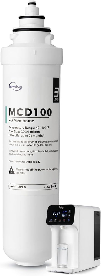 iSpring MCD100 RO Membrane Replacement Filter for RCD100 Countertop Reverse Osmosis System, Replacement Cycle: Up to 24 Months