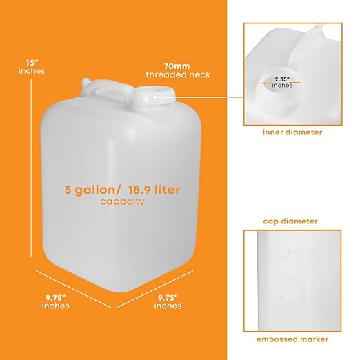 FastRack 5 Gallon Hedpak Jug with Screw Cap | 3-Pack BPA-Free Food-Grade HDPE Water Container, Leak-Resistant White | For Brewing, Fermentation & Emergency Water Storage