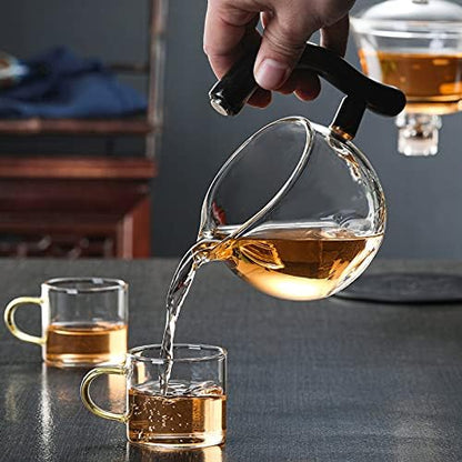 RORA Lazy Kungfu Glass Tea Set Semi Automatic Drip Rotating with Infuser Glass Teapot Set (6 cups)
