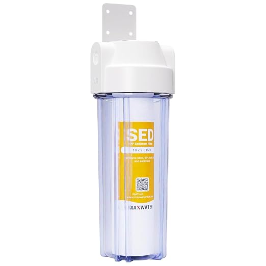 Max Water 10-Inch 1-Stage Whole House Water Filtration System with Clear Housing and 5-Micron Polypropylene Sediment Filter - Ideal for RVs, Well Water, and Boilers