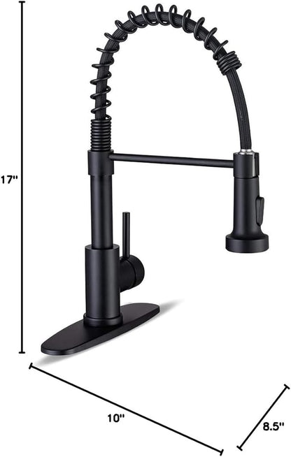 Kitchen Faucets with Pull Down Sprayer Commercial Industrial Stainless Steel Single Handle Single Hole Spring Farmhouse RV Sink Faucet, Matte Black Kitchen Faucet for Laundry Utility Room Sink