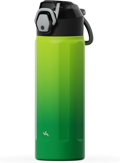 Konokyo FLOWPLAY 18oz Locking Push-Button Water Bottle with Silicone Spout,Leak-Proof,18/8 Stainless Steel Double-Wall Vacuum Insulated for Sports and Travel,BPA-Free,Matcha Green