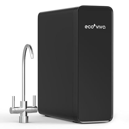 Ecoviva 600GPD Reverse Osmosis System, RO Under Sink Water Filter System, Tankless, Lower TDS, 2.5:1 Pure to Drain Ratio, LED Panel with Filter Monitor, Online Installation Guide, Black