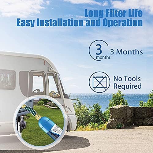 Bringpure RV Water Filter with 90 Degree Elbow and Flexible Hose Protector | NSF 42/372 Certified, Reduce Chlorine, Odor, Taste, Rust and Fluoride in Drinking Water, Dedicated for RV and Marine, 4 Pack