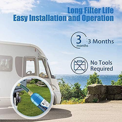 Bringpure RV Water Filter with 90 Degree Elbow and Flexible Hose Protector | NSF 42/372 Certified, Reduce Chlorine, Odor, Taste, Rust and Fluoride in Drinking Water, Dedicated for RV and Marine, 4 Pack