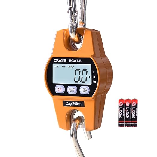 Fuzion Hanging Scale 660LB - Heavy Duty Crane Scale with Aluminum Body | Stainless Steel Hook, Hold/Tare Function, Large Display, Digital Hanging Scales for Weighing Animals, Hays, Fish, Luggage