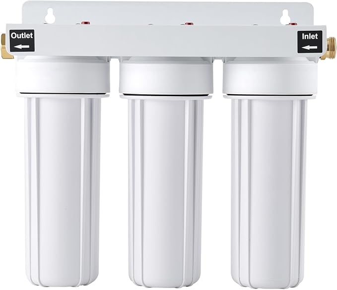 VEVOR RV Water Filter System, 5-Micron 3 Stage Premium RV Water Filtration System Replacement with Three Cartridges for RVs & Campers, Reduces Sediment, Chlorine, Certain Heavy Metals, Odors and More