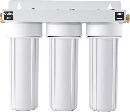 VEVOR RV Water Filter System, 5-Micron 3 Stage Premium RV Water Filtration System Replacement with Three Cartridges for RVs & Campers, Reduces Sediment, Chlorine, Certain Heavy Metals, Odors and More