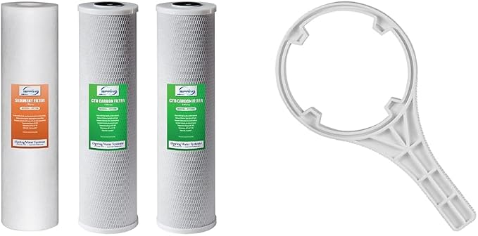 iSpring F3WGB32B 4.5” x 20” 3-Stage Whole House Water Filter Replacement Pack Set with Sediment & AWR3 Wrench for WGB32B series, WGB22B series, and WGB21B series Whole House Water Filtration
