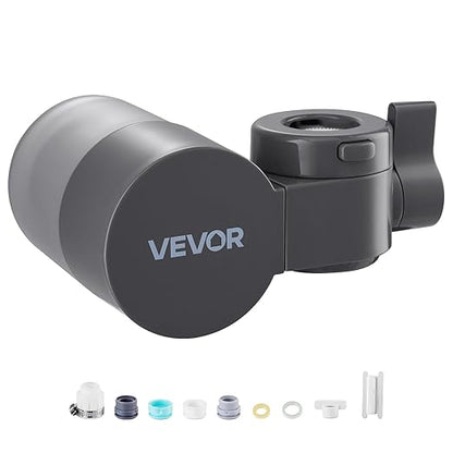 VEVOR Faucet Mount Water Filter, Horizontal Water Purifier for Sink Tap, Carbon Fiber Filters, Removes Chlorine Lead with 1 Filter, Fits Most Kitchen or Bathroom Faucets, Gray