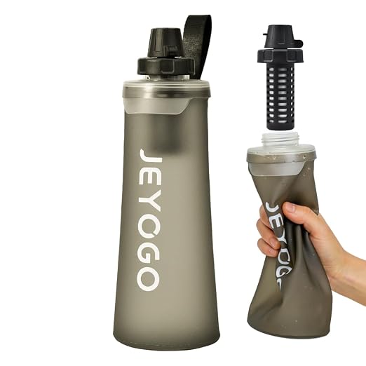 1L Collapsible Water Filter Bottle, 0.1 Micron Hollow Fiber Water Filter Bag, BPA-Free Filtration Bladder for Hiking, Backpacking, Camping, Cycling & Emergency Survival(Slate Gray, 1L)