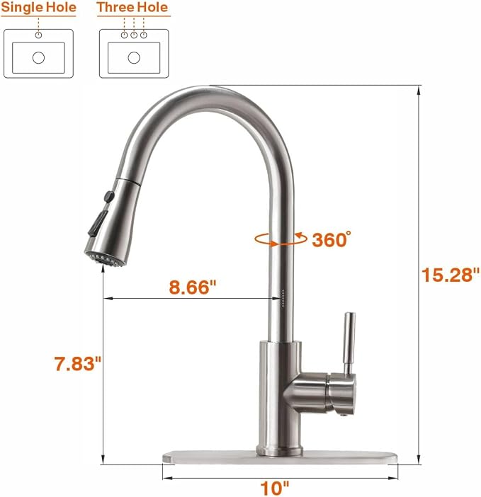 RULIA Kitchen Faucet, Pull-Down Sink Faucet with Free Water Filter, Brushed Nickel, PB1020