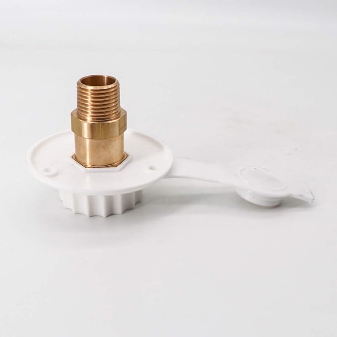 KIPA RV City water Fill inlet flange brass RV water hookup Connector FPT 1/2" Female thread 3" Flange white, With check valve backflow preventer in city water connection
