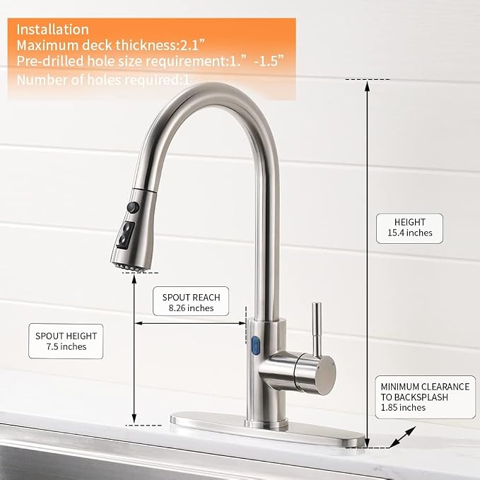 Touchless Kitchen Faucet with Pull Down Sprayer for Kitchen Sink, Single Handle Motion Sensor Faucet with LED Light and Dual-Function Spray, Hands-Free Brushed Nickel Stainless Steel