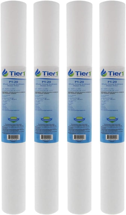 Tier1 1 Micron 20 x 2.5 Whole House Water Filter | Spun Wound Polypropylene Sediment Depth Filtration | Replacement for Pentek P1-20, SP-P1-20, PX01-20 | 2.5 x 20 Water Filter Cartridge (4 Pack)