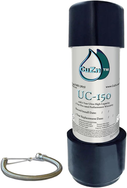 CuZn Under Sink Water Filter for Sink Faucet, 20K Gallons or 2 Year Filtration Life, Reduces PFAs, PFOS, Lead, Chlorine, Improves Taste of Tap Water, NSF/ANSI 42 & 372 Certified High Performance