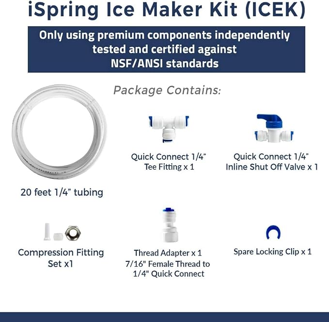 iSpring ICEK Ultra Safe Fridge Water Line Connection and Ice Maker Installation Kit for Reverse Osmosis RO Systems & Water Filters, 1/4", 20 feet