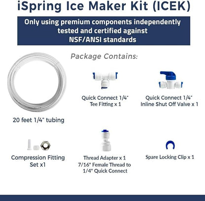 iSpring ICEK Ultra Safe Fridge Water Line Connection and Ice Maker Installation Kit for Reverse Osmosis RO Systems & Water Filters, 1/4", 20 feet