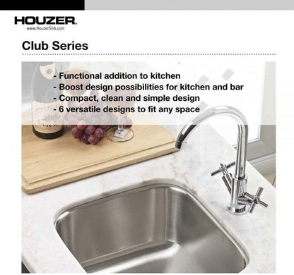Houzer Club Stainless Steel Kitchen Bar & Prep Sink: 14 Inch Undermount Medium Sink with Strainer, Durable & Versatile, Essential for Home & Apartment: CS-1407-1