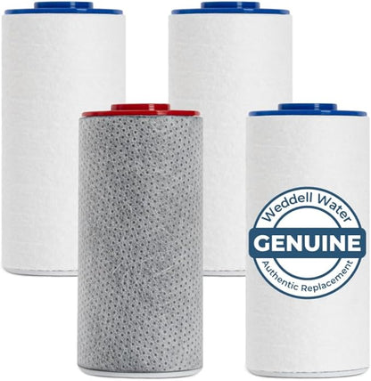 Weddell Duo Shower Filter Replacement Cartridges Full Set + Extra Filters - NSF Certified Shower Filter, Removes Chlorine, PFAS, & Particulates, Clinically Tested For Healthier Skin & Hair (3+1)
