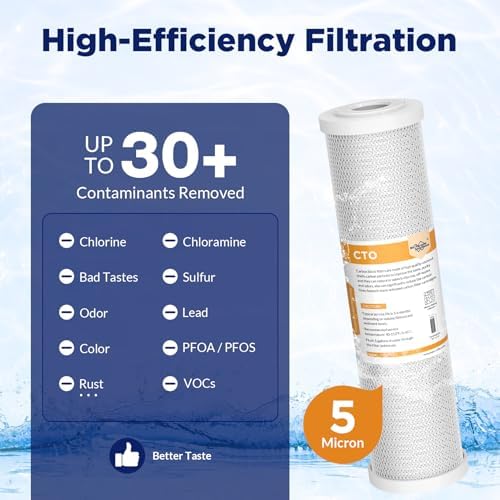 Membrane Solutions 20 Micron String Wound & 5 Micron CTO Carbon Block Water Filter 10"x2.5", Whole House Water Filters Universal Replacement Filter Cartridge