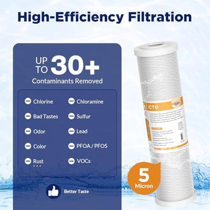 Membrane Solutions 20 Micron String Wound & 5 Micron CTO Carbon Block Water Filter 10"x2.5", Whole House Water Filters Universal Replacement Filter Cartridge