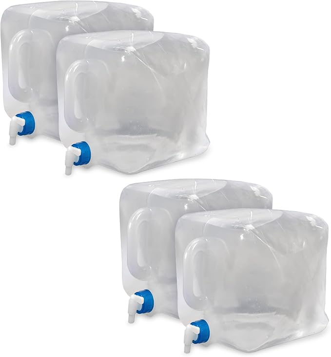 EvaClean Collapsible Water Containers with Spigot 5.3 Gal - Portable, Reusable - BPA Free, Foldable, Leak-Proof Camping Water Jug for Outdoors, Hiking, Survival Kit, and Emergency Preparedness 4-Pack