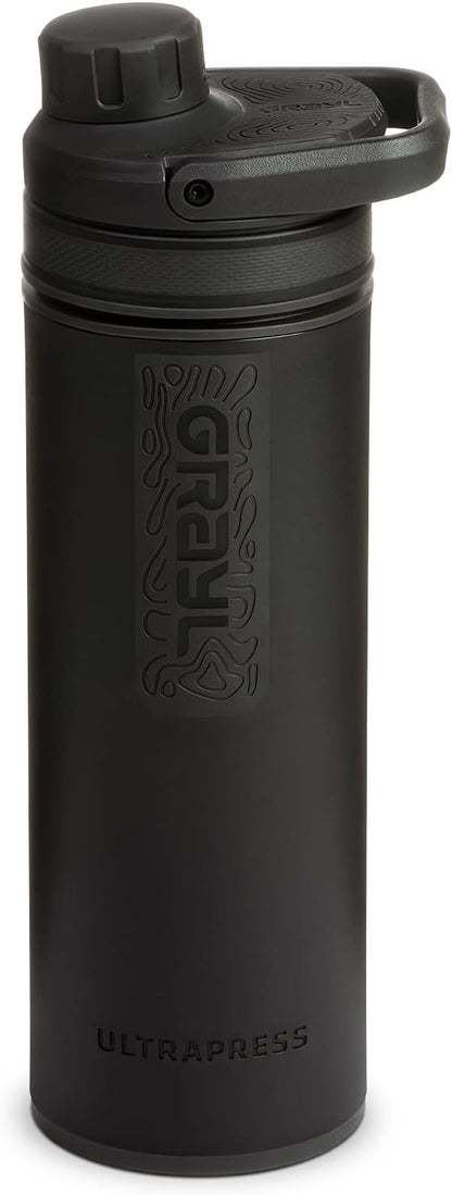 GRAYL UltraPress 16.9 oz Water Purifier & Filter Bottle for Hiking, Backpacking, Survival, Travel (Covert Black)