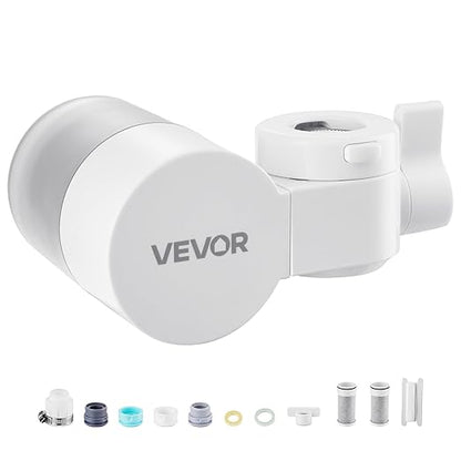 VEVOR Faucet Mount Water Filter, Horizontal Water Purifier for Sink Tap, NSF Certified Carbon Fiber Filter, Removes Chlorine Lead with 3 Filters, Fits Most Kitchen or Bathroom Faucets, White
