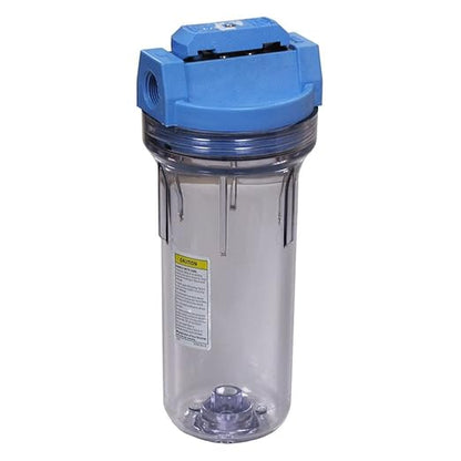 Pentair Pentek 150437 Valve-In-Head Filter Housing, 3/4" NPT #10 Standard Water Filter Housing with Pressure Relief Button, 10-Inch, Blue/Clear