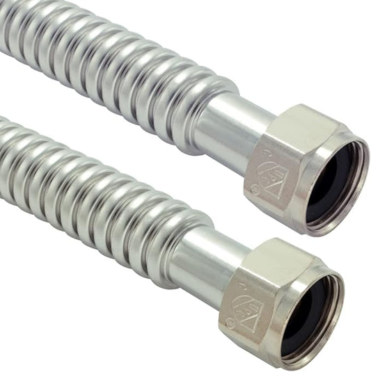 TT FLEX Stainless Steel Corrugated Water Heater Connector Flexible for Water Heater Softener, 1" FIP x 1" FIP, 0.92" ID x 24" Length (2 Pack)