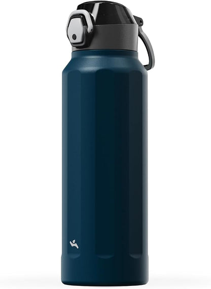 Konokyo FLOWPLAY 40oz Locking Push-Button Water Bottle with Silicone Spout,Leak-Proof,18/8 Stainless Steel Double-Wall Vacuum Insulated for Sports and Travel,BPA-Free,Brilliant Blue