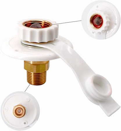 KIPA RV City water Fill inlet flange brass RV water hookup Connector FPT 1/2" Female thread 3" Flange white, With check valve backflow preventer in city water connection