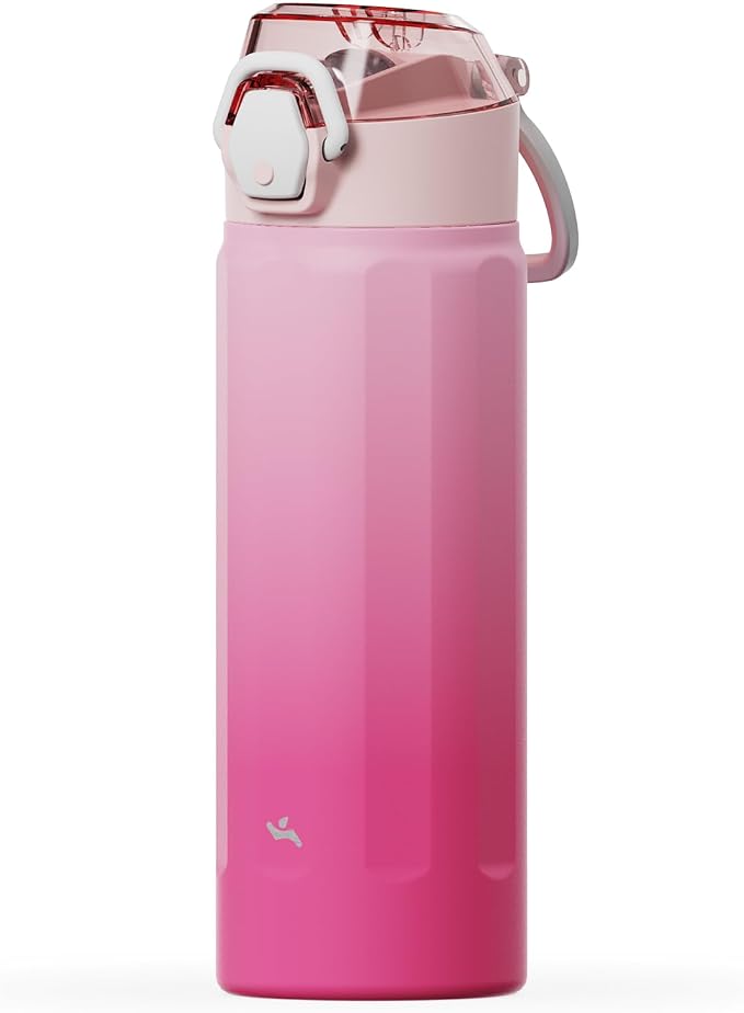 Konokyo FLOWPLAY 18oz Locking Push-Button Water Bottle with Silicone Spout,Leak-Proof,18/8 Stainless Steel Double-Wall Vacuum Insulated for Sports and Travel,BPA-Free,Cherry Blossom