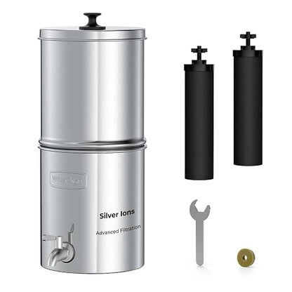 Waterdrop TK-AB Gravity Water Filter System with Silver Ions Filtration | NSF/ANSI 42&372 Standard, Reduces Chlorine, Stainless-Steel System with 2 Black Carbon Filters, 2.25G