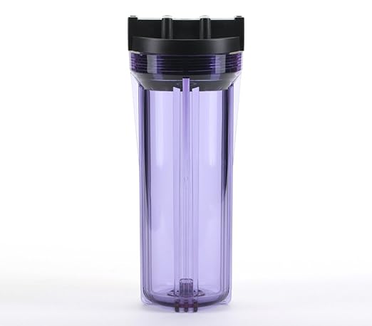 Hydronix HF3-10CLBK34, 10" Clear Housing with Black Rib Cap For RO & Filtration Systems, 3/4" Ports