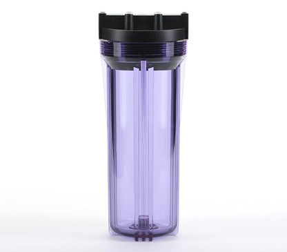 Hydronix HF3-10CLBK14, 10" Clear Housing with Black Rib Cap For RO & Filtration Systems, 1/4" Ports