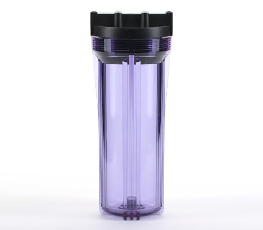 Hydronix HF3-10CLBK14, 10" Clear Housing with Black Rib Cap For RO & Filtration Systems, 1/4" Ports
