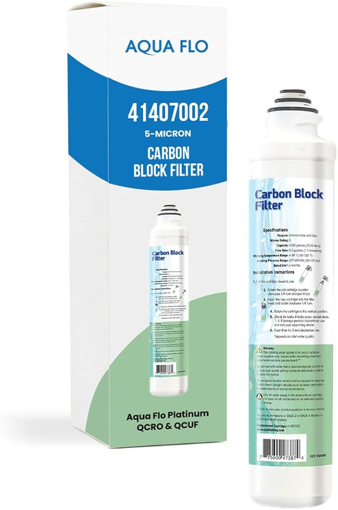 Aqua Flo 41407002 Carbon Block RO Filter, 5 Micron – Replacement for Platinum QCRO 4-Stage System, Quick-Change Cartridge for 2nd & 4th Stage, High-Performance Water Filtration