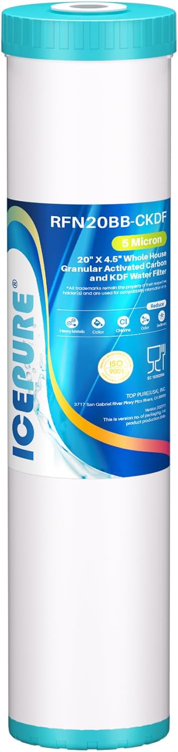 ICEPURE 5 Micron 20" x 4.5" KDF/GAC Resin Reusable Replacement, Heavy Metal Removal Whole House Water Filter Cartridge Compatible with FM25B, RFFE20-BB, CFRFFE-20BB Models, 1-Pack